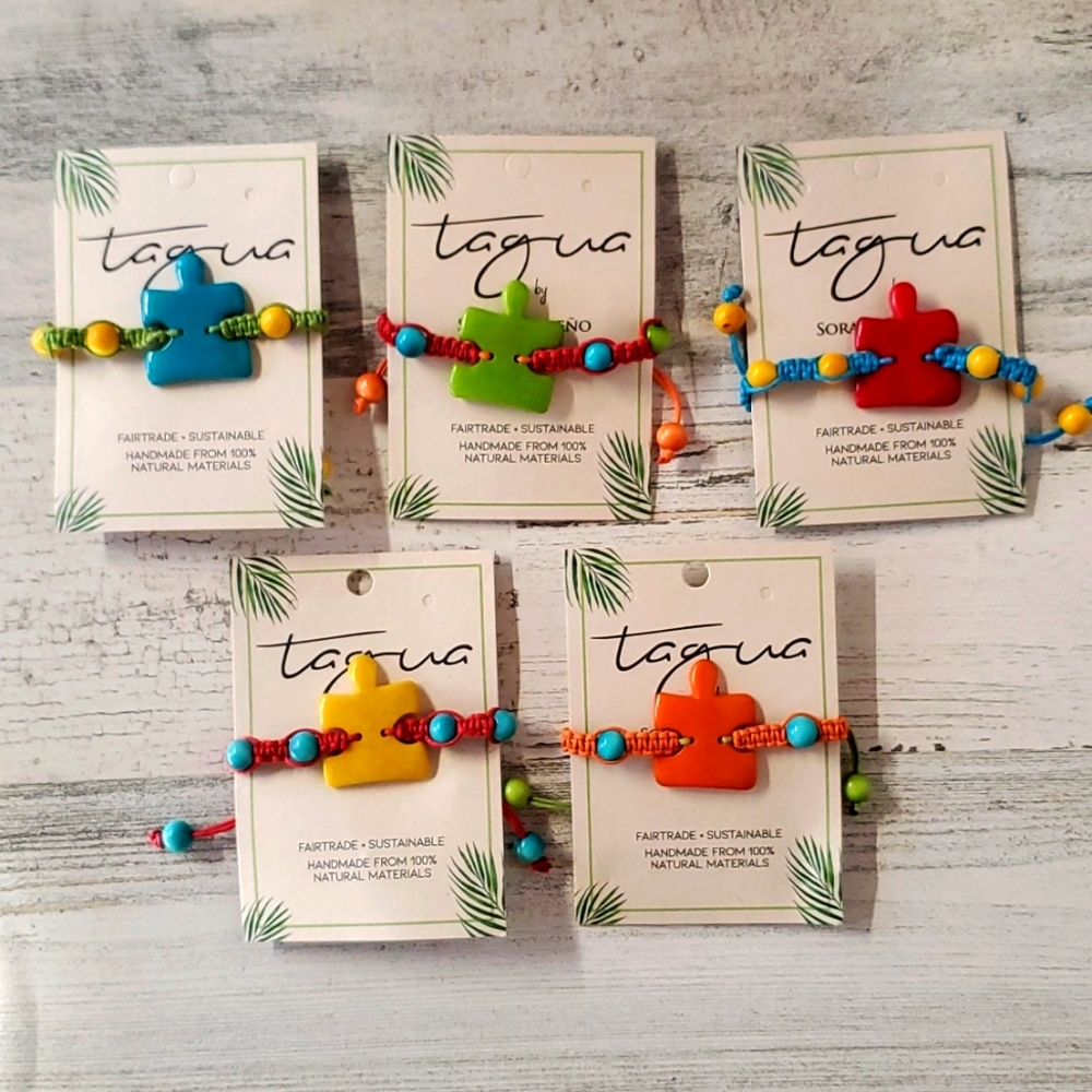 Autism Awareness Tagua Puzzle Piece Bracelet adjustable fit